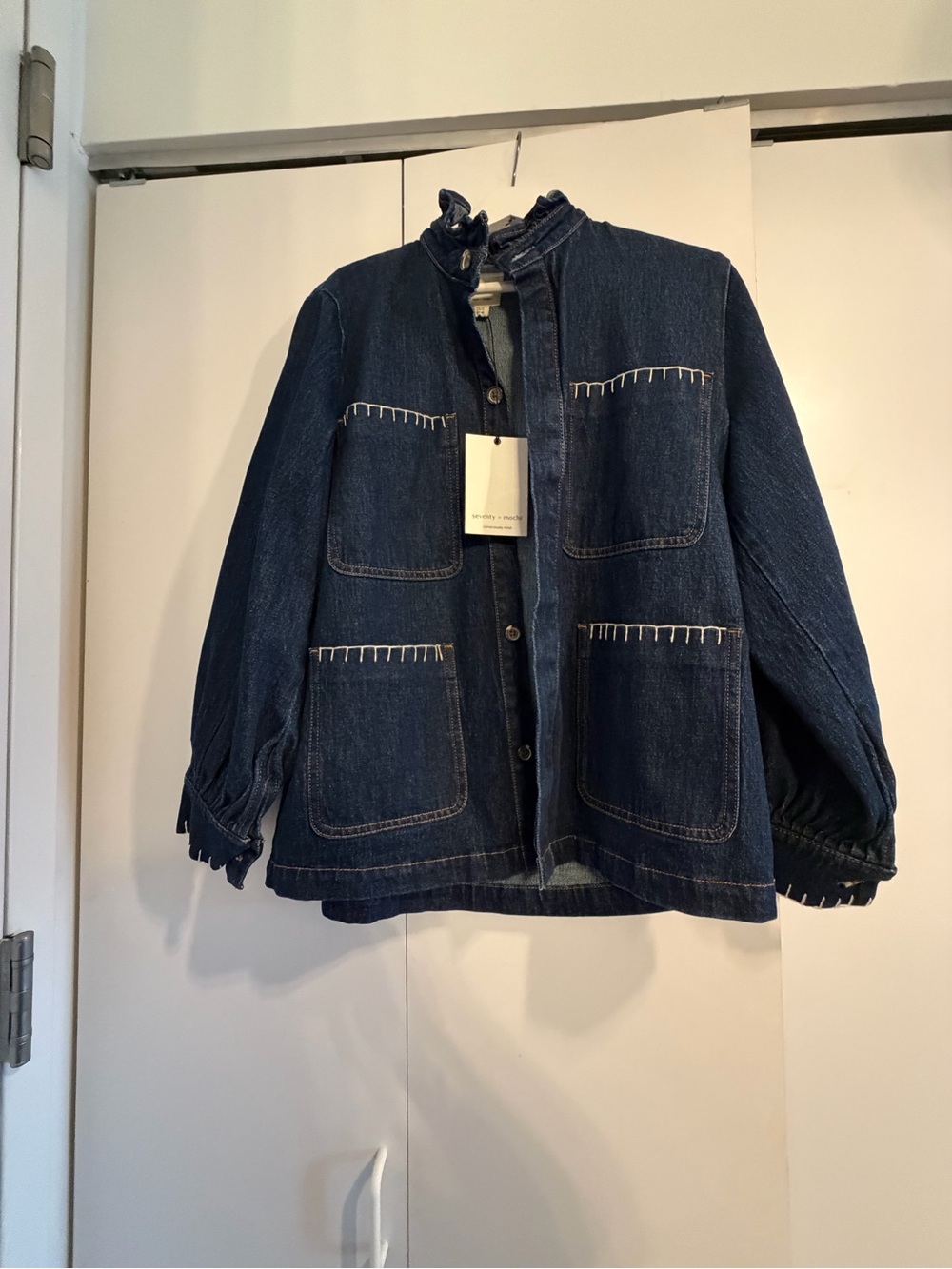 Seventy + Mochi Dark Blue Denim Button-Front Jacket with Patch Pockets